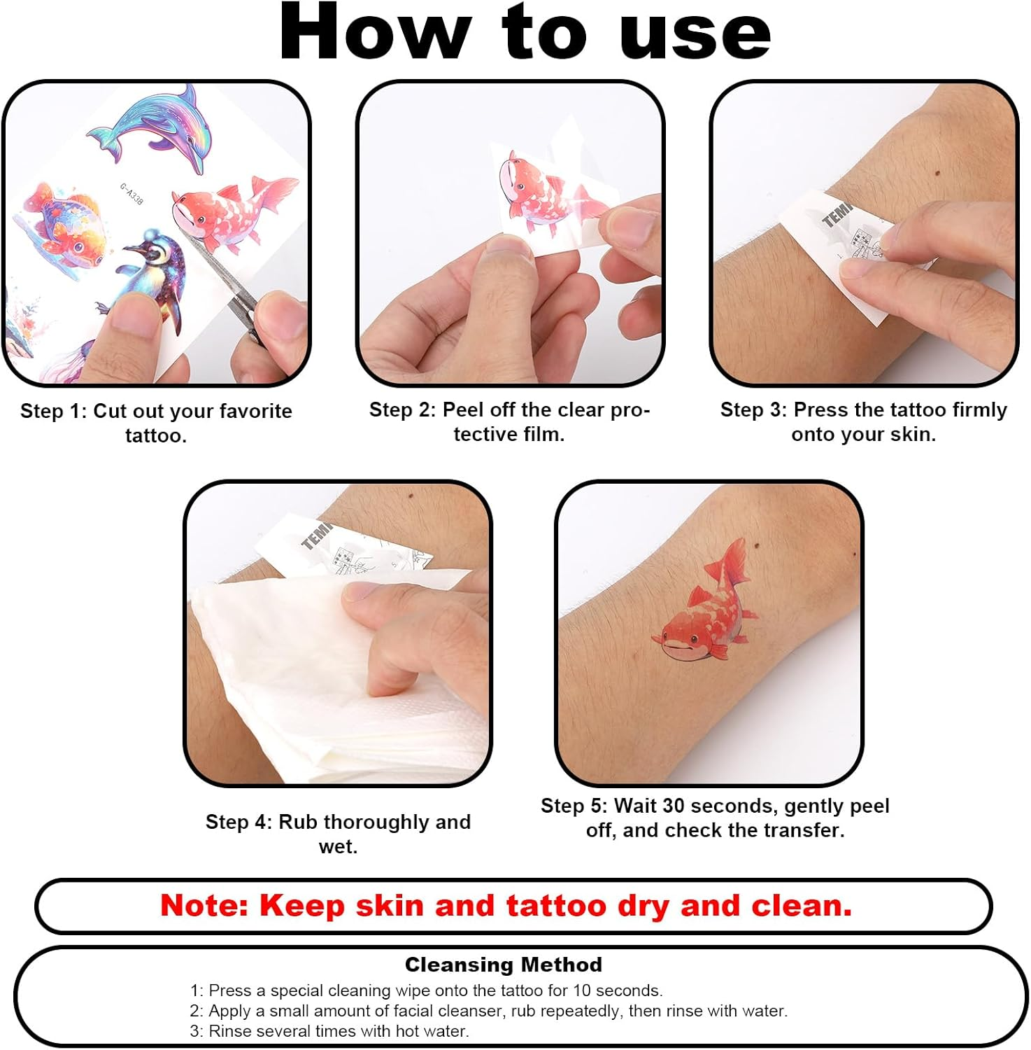 Lasuroa 10 Sheets Ocean Animals Temporary Tattoos, Waterproof Watercolor Marine Life Tattoo Stickers for Kids Boys Girls Adults Arms & Shoulders Birthday Party Decor Supplies image number 3