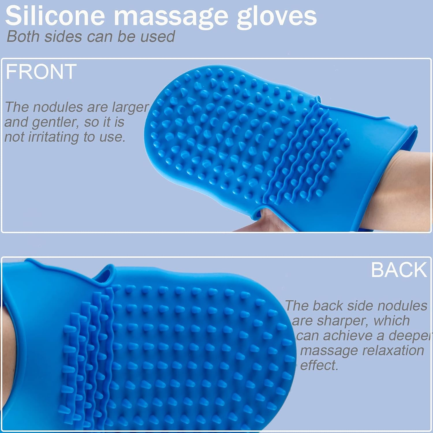 Wumimi Professional Massage Mitts, Silicone Body Massage Gloves, anti Cellulite Lymphatic Drainage Tool, Back Scrubber (Blue) - Blue image number 3