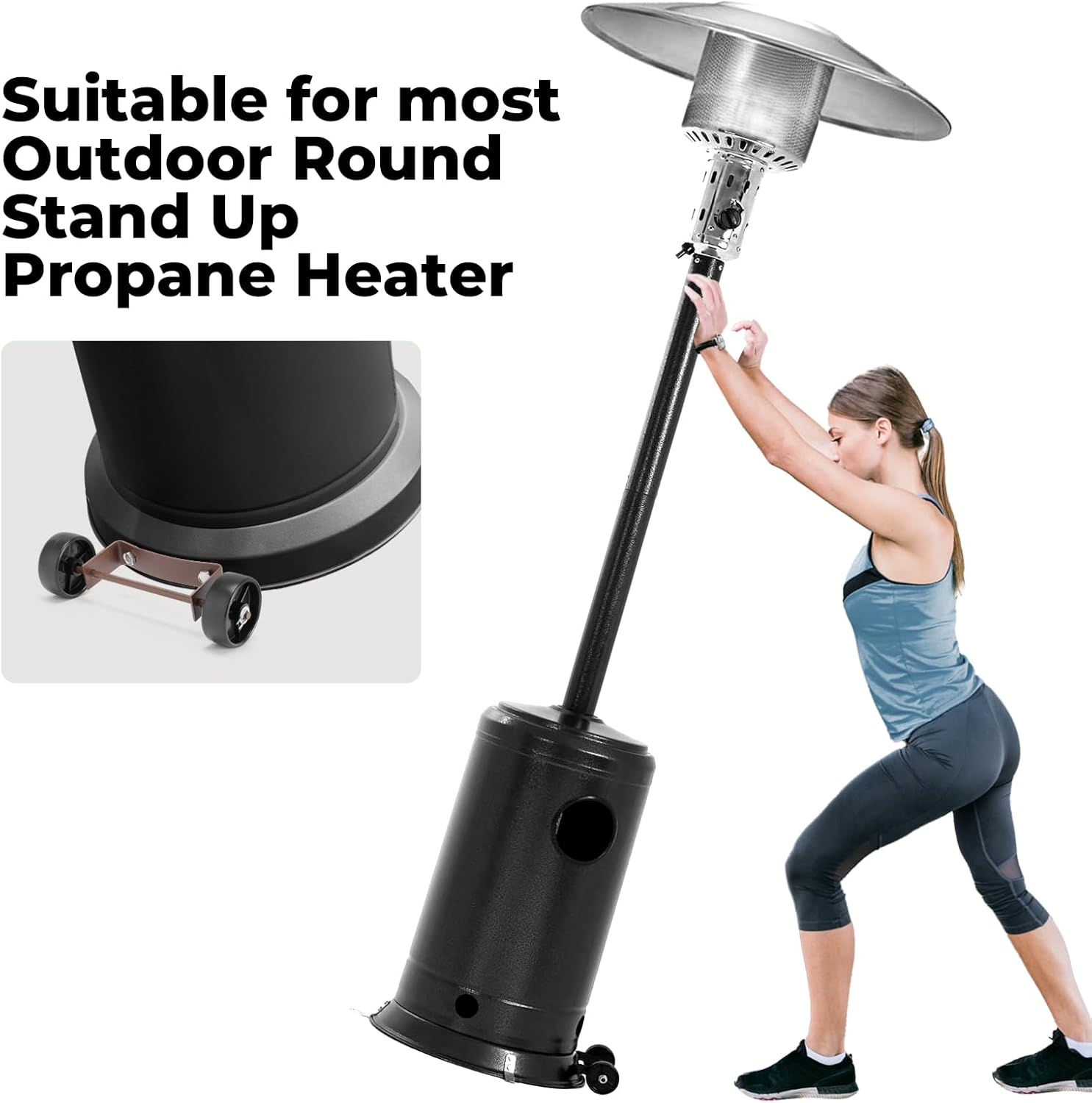Outdoor Heater Replacement Parts, Upgraded Version Patio Heater Wheel Kit(Sturdy Solid Wheels), Universal Movable Wheel Suitable for Most Outdoor round Stand up Propane Heater image number 3