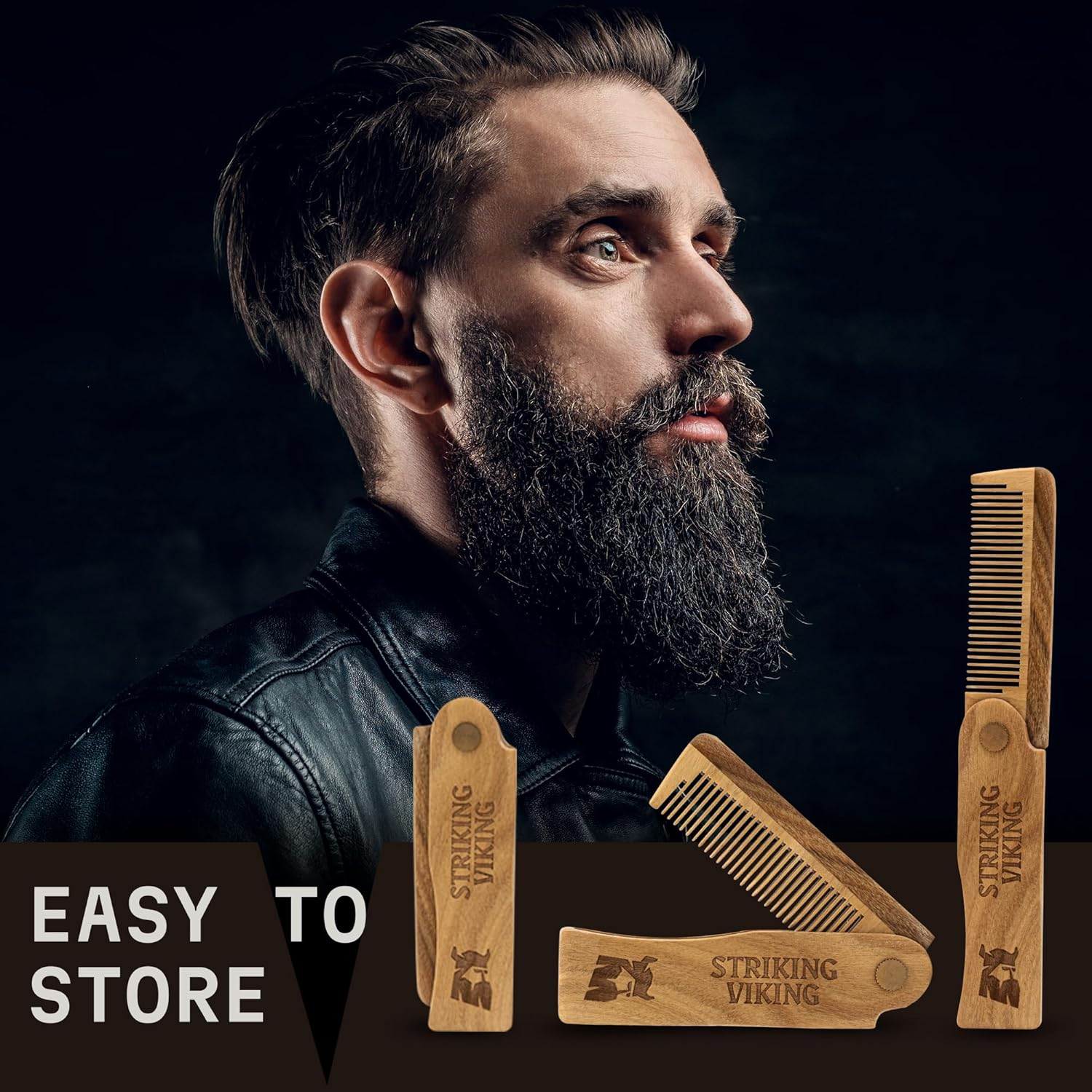 Folding Wood Comb by Striking Viking - Anti-Static Wooden Styling Comb for Men image number 4