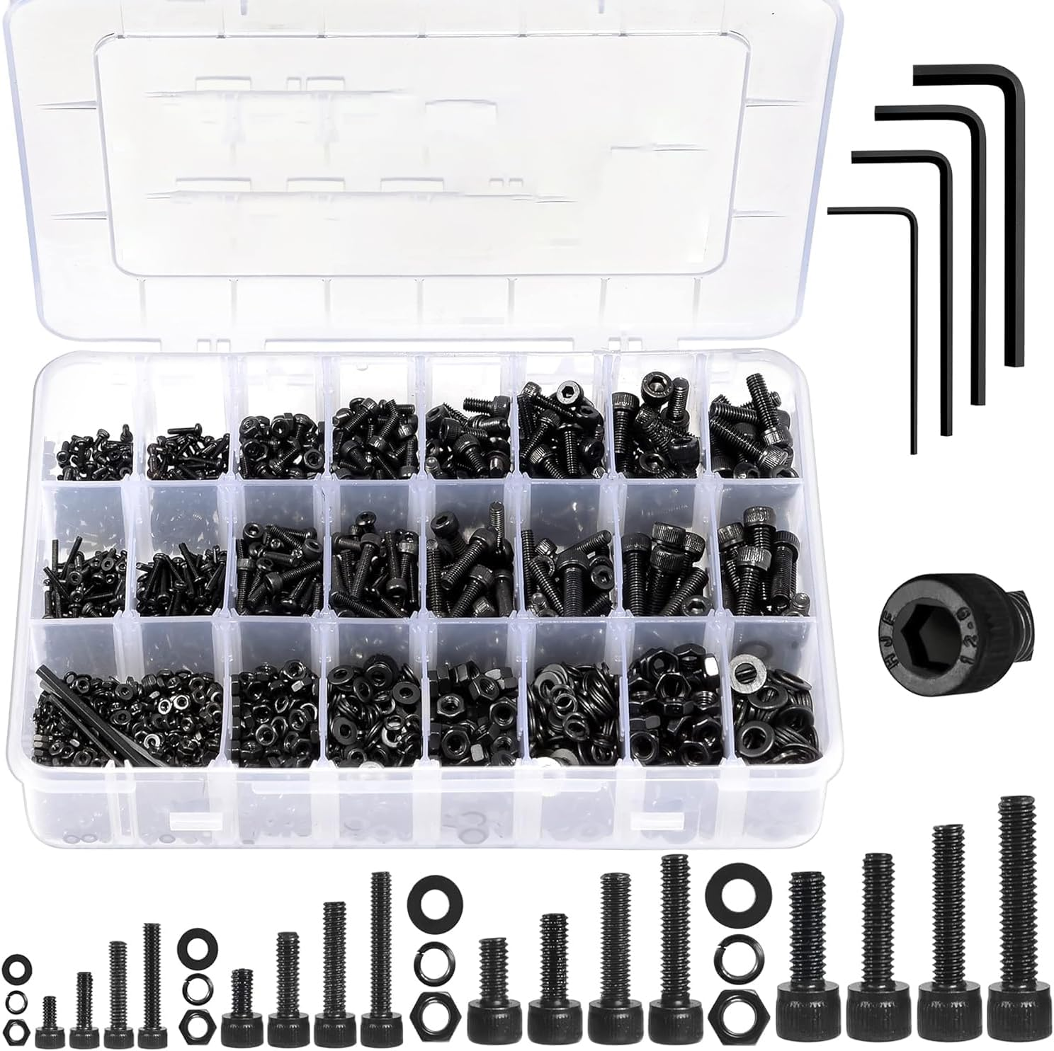 Cseao 1230Pcs Metric Screw Assortment, M2-M5 Alloy Steel Socket Cap Screws, Nuts, Bolts & Washers, DIY Projects, 3D Printing, Furniture Repair