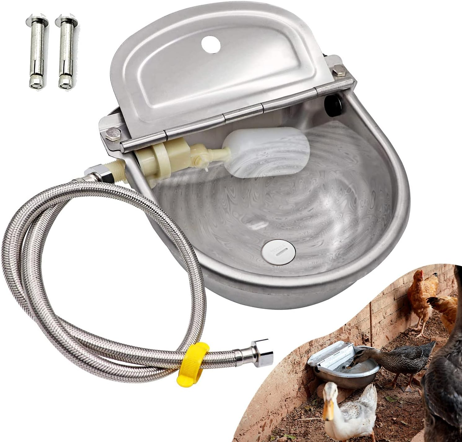 Automatic Water Dispenser for Dog Water Bowl Dispenser Large Size Stainless-Steel Waterer Feeder Self Filling Water Trough for Poultry and Livestock