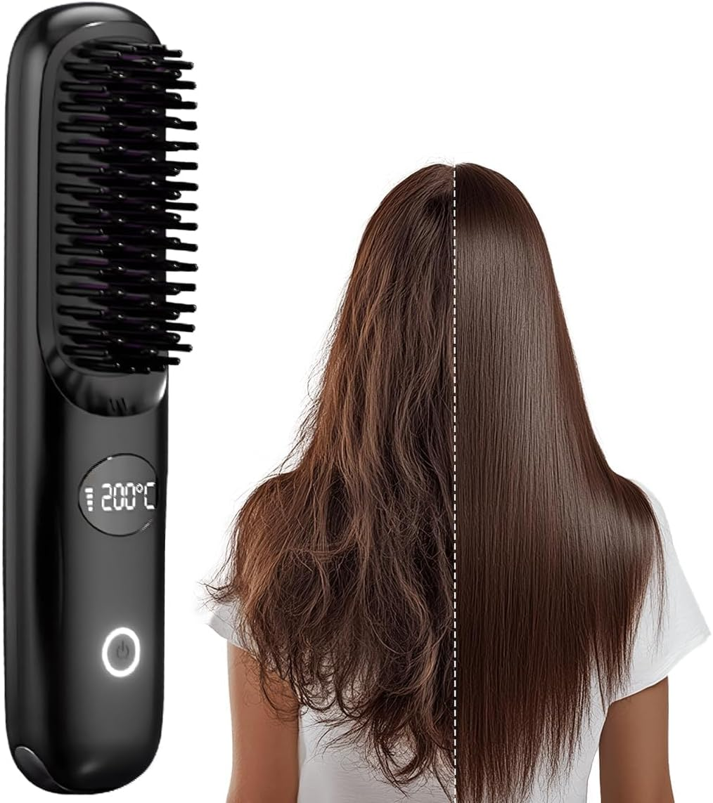 2026 Upgraded Cordless Hair Straightener Brush, Fast Heating Portable Hair Straightener Comb for Women Travel Essentials 3 Adjustable Temperature image number 2