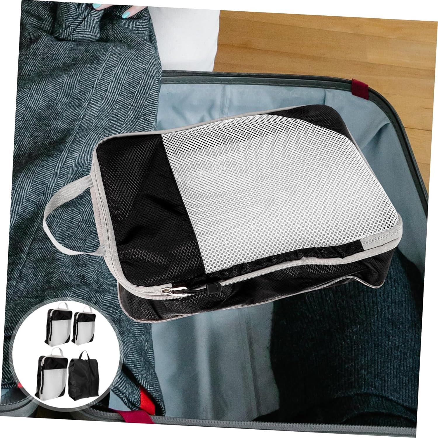 VANZACK 4Pcs Travel Packing Organizers Set with Mesh, Expandable Compression Cubes for Clothing, Shoes, and Toiletries Storage, Lightweight Luggage Bags for Suitcase and Travel Toiletry Gear image number 1