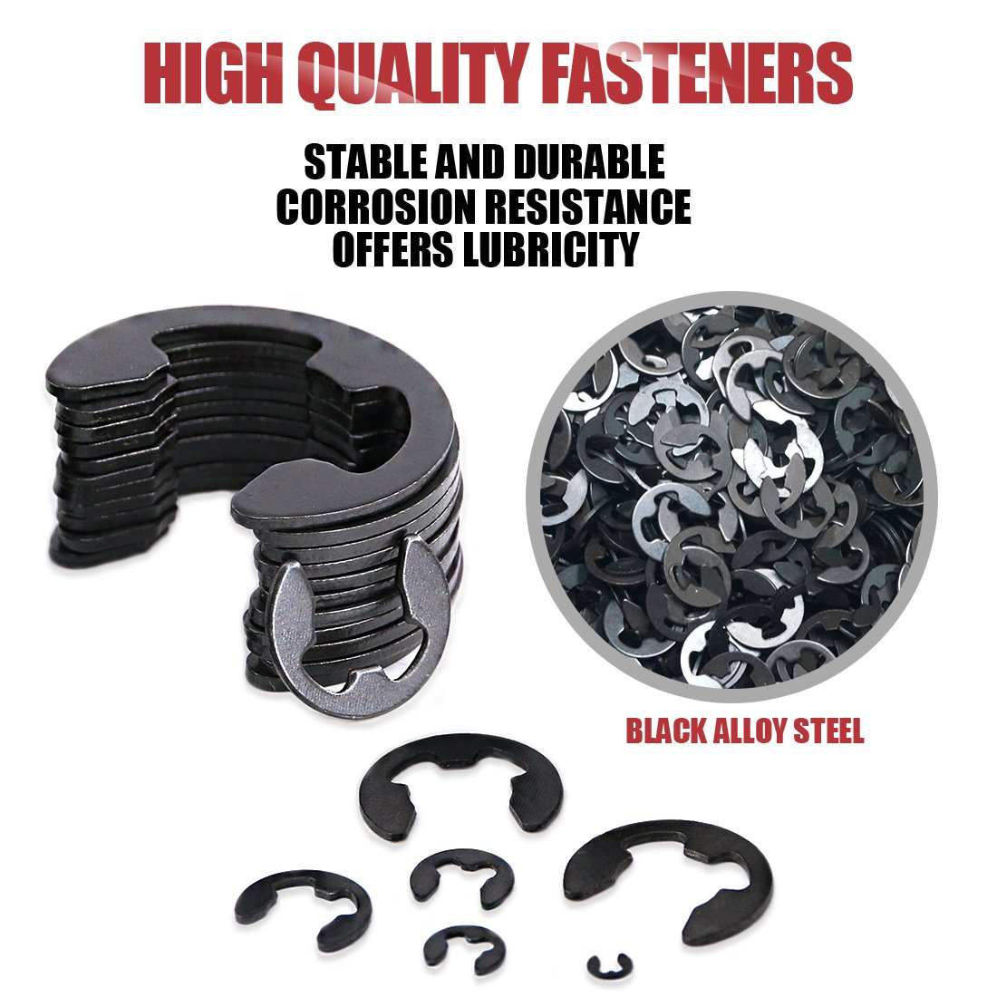 Hilitchi 300-Pcs Alloy Steel E-Clip Circlip External Retaining Ring Assortment Set - 1.5Mm to 10Mm image number 3