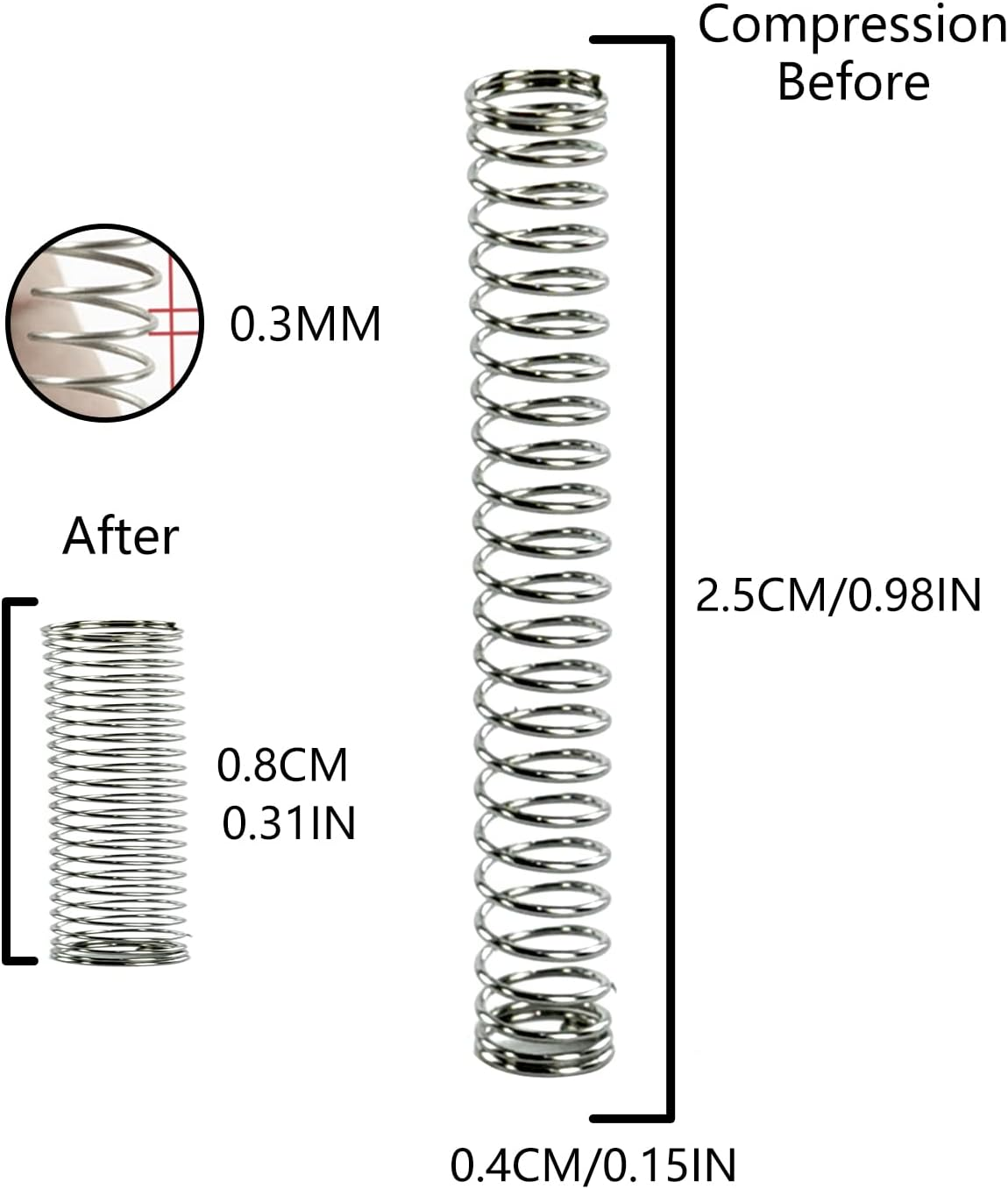 EKIND 25N Compression Spring, Wire Dia 0.5Mm, Outer Dia 3Mm, Free Length 25Mm, Compression after Length 8Mm, Spring Steel Extended Coil Suitable for Light Industry DIY (10Pcs, Silver) image number 5