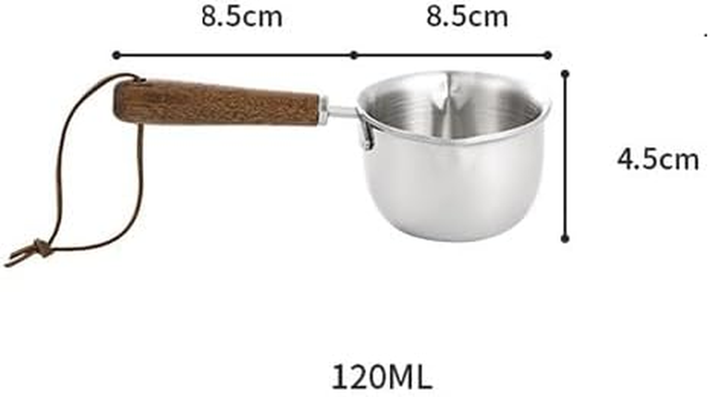 Mini Milk Warmer Pot,Butter Warmer Pot Coffee Pot Milk Pan Sauce Pan Stainless Steel Small Milk Saucepan with Wood Handle,Small Pots for Soup/Chocolate/Tea/Coffee Warming,1Pcs (Silvery, 120Ml) image number 2
