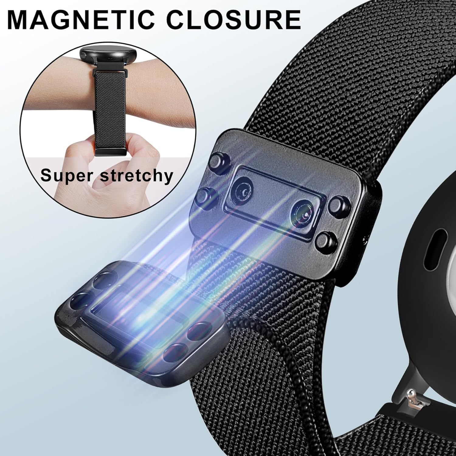 Everact 22Mm Nylon Magnetic Watch Band Compatible with Garmin Venu 3 45Mm/Venu 2/Vivoactive 4/Forerunner 265/255/255 Music,Loop Magnetic Easy Buckle Adjustable Elastic Strap Replacement for Women Men image number 4