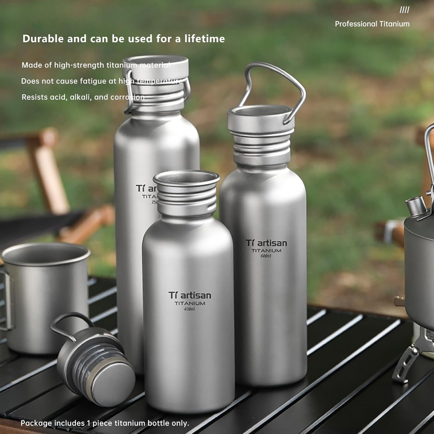 Ti Artisan Titanium Water Bottle Sport Bottle Ultralight Leakproof for Outdoor Camping Hiking (600Ml) image number 1