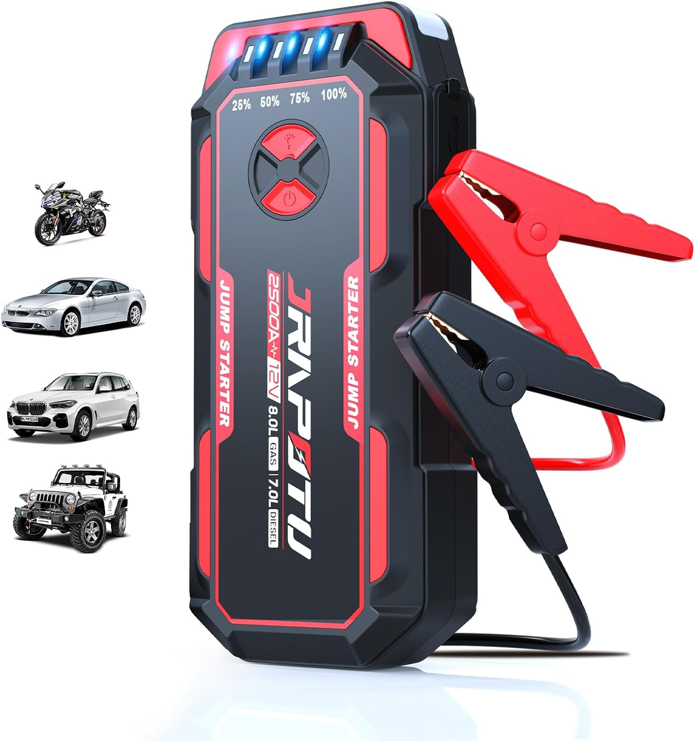 Portable Car Jump Starter, 2500A Peak Battery Jumper Starter Portable, Jump Box for Car Battery, 12V Portable Jump Starter for 8.0L Gas & 7.0L Diesel Cars image number 3