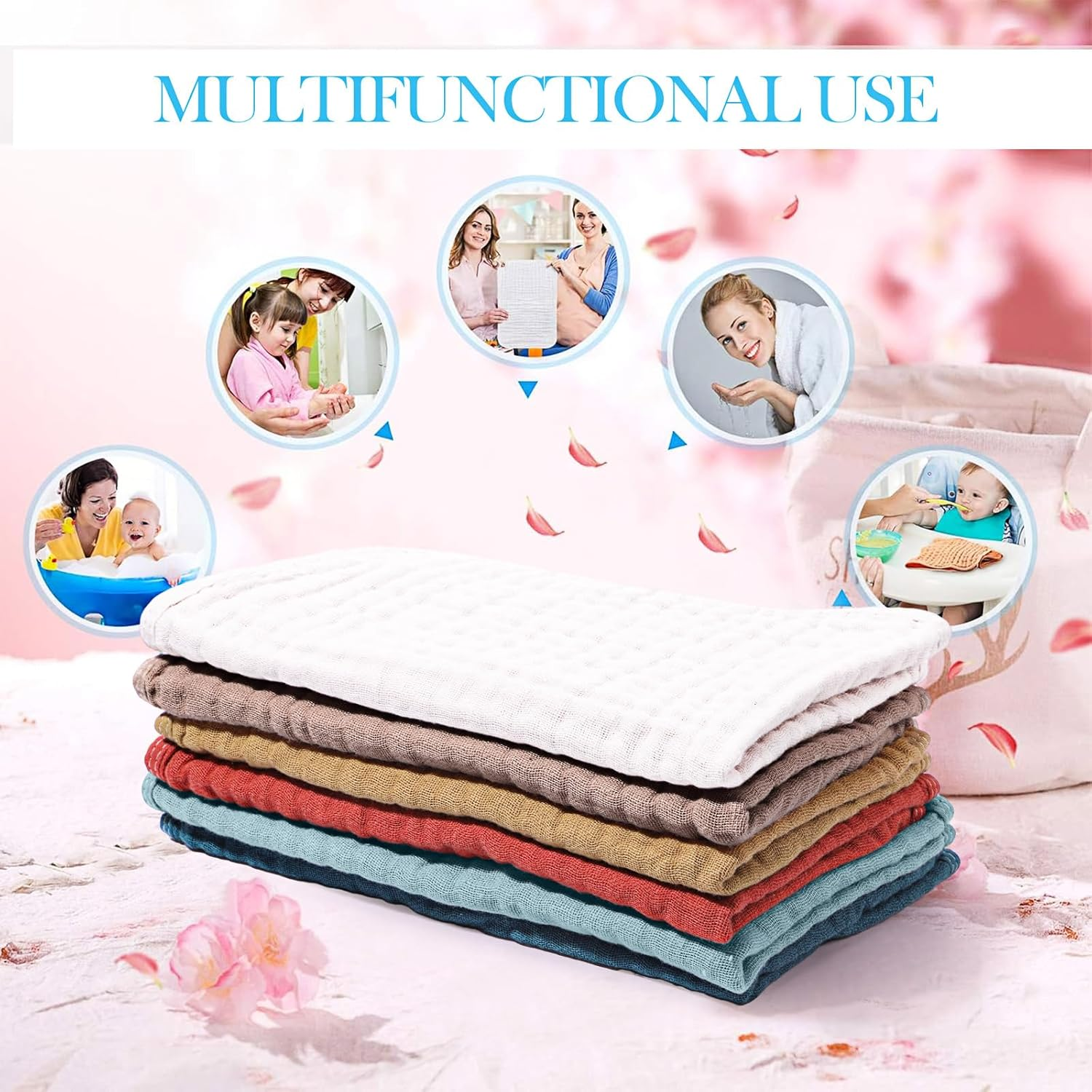 Hicarer 6 Count Muslin Burp Cloths Cotton Baby Burping Rags Large 20 X 10 Inch 6 Layers Spit up Rags Soft Absorbent Multicolor Wash Cloths Diapers for Newborn Baby Girl Boy(Retro Colors Series) image number 5