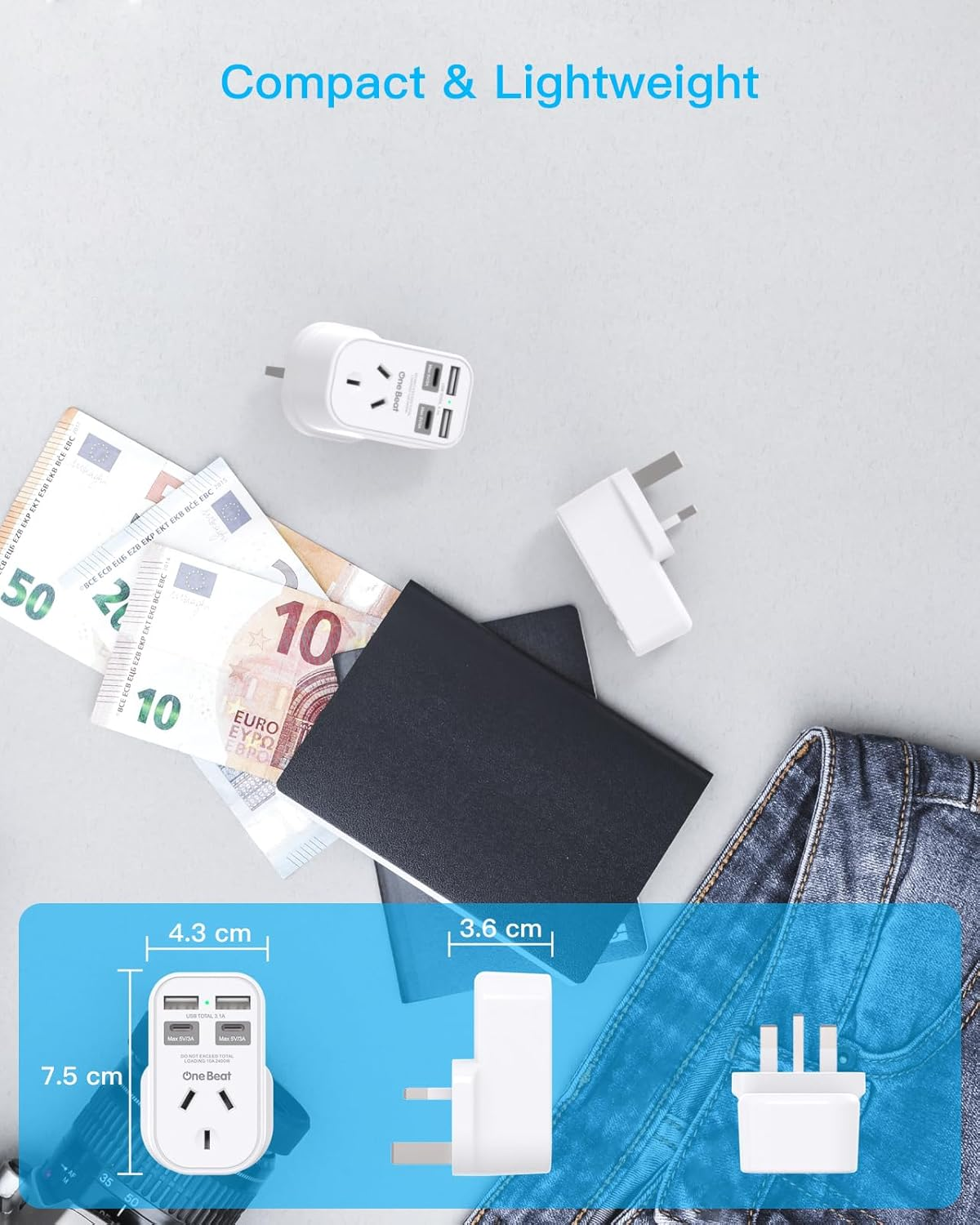 UK Travel Adapter, AU to UK Travel Plug Adapter with 2 USB C 2 USB a Charging Sation, Travel Power Plug for Ireland England Scotland Kenya London British Irish Hong Kong, Travel Accessories(Type G) image number 2