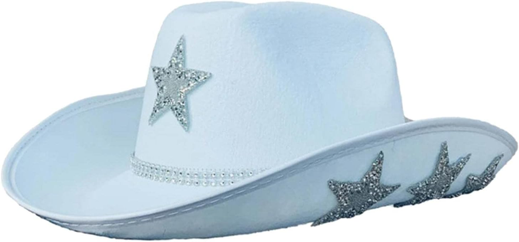 White Hat, Women Cowboy Hats with Sequin Star, Cowboy Costume Accessories for Adults Party Hat Dress Up image number 4