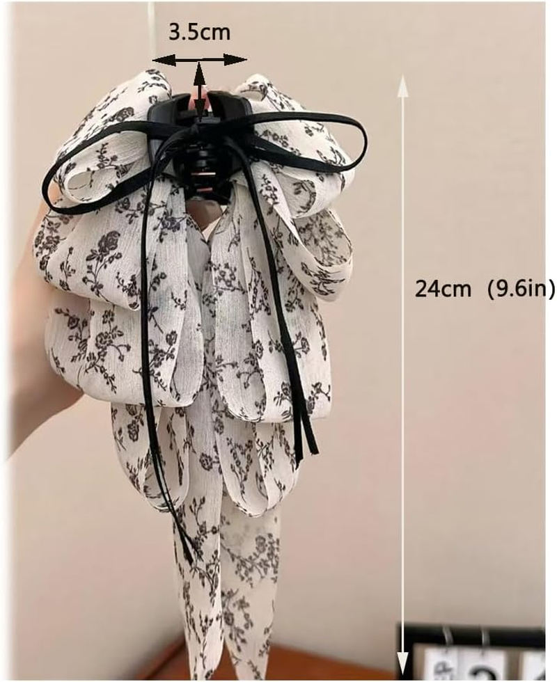 Large Bow Hair Clips with Long Ribbon Soft Broken Chiffon Ponytail Holder Shape for Women (Pack of 1) image number 3