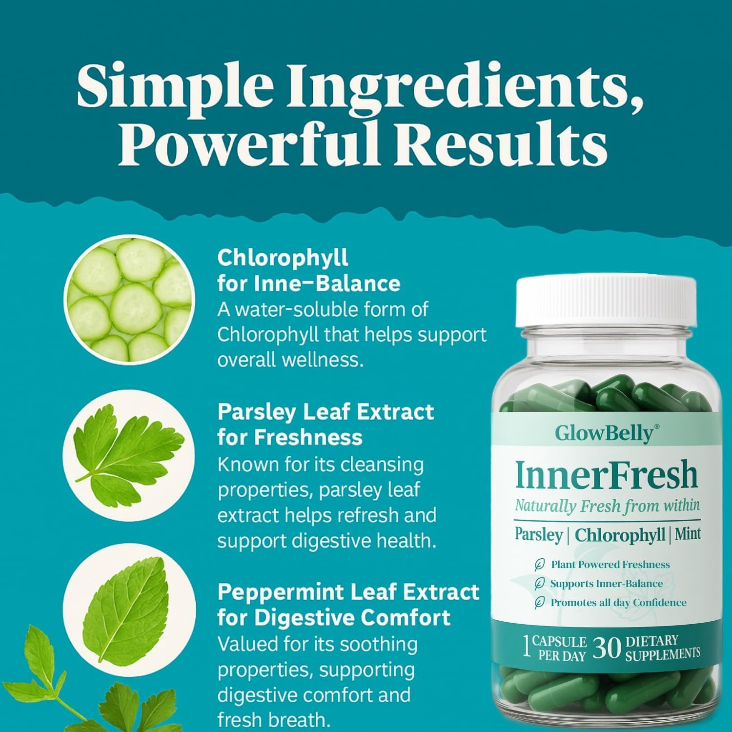 Innerfresh | Natural Deodorant Alternative for Body Odour | Parsley, Chlorophyll & Mint | Plant-Based Freshness Supplement | 30 Vegan Capsules image number 4