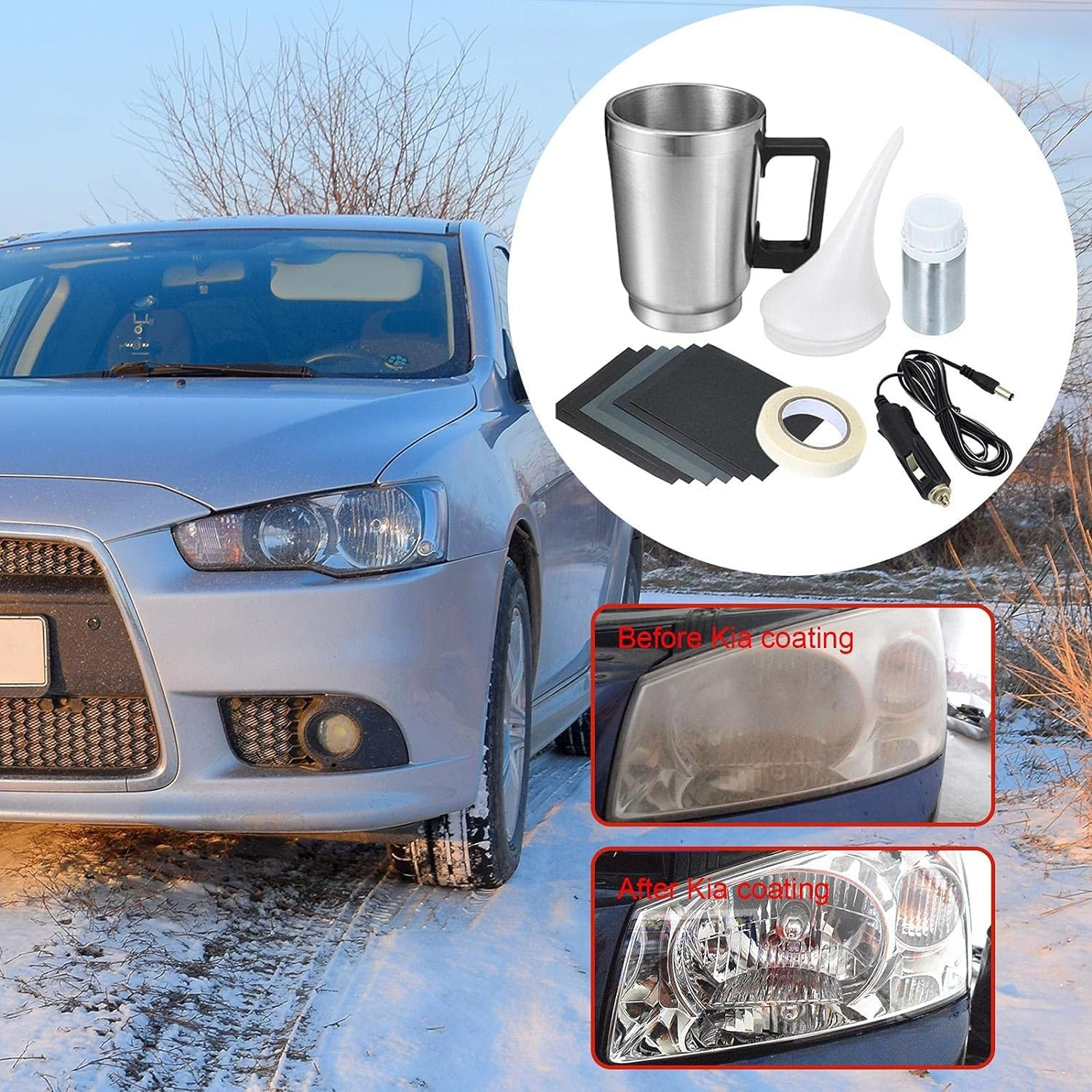 Car Headlight Restoration Kit, Auto Headlight Lens Polish Repair Kit Atomizing Cup Headlight Vapor Renovation Tool with 100Ml Liquid for Repair of Scratch,Yellowed, Haze, Oxidized, Cracked Headlights