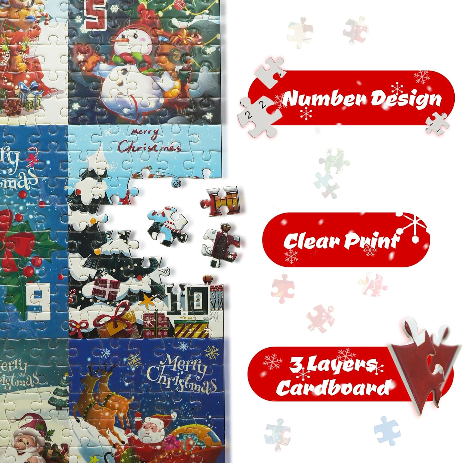 Advent Calendar 2025 Christmas Jigsaw Puzzles 1008 Pieces, 24 Boxes of Christmas Countdown Calendar Puzzles for Adults, Funny Holiday Puzzles for Kids as Christmas Decor image number 3