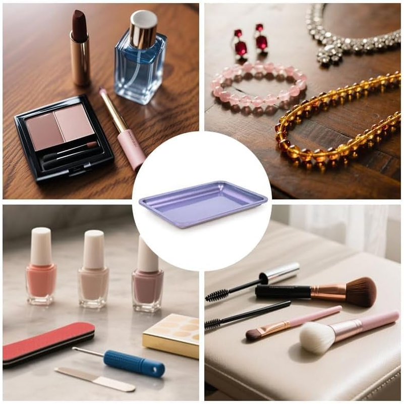 1 PCS Blue Stainless Steel Tray, Small Decorative Storage Tray for Bathroom, Washbasin, Bedroom, Foyer, Kitchen image number 3