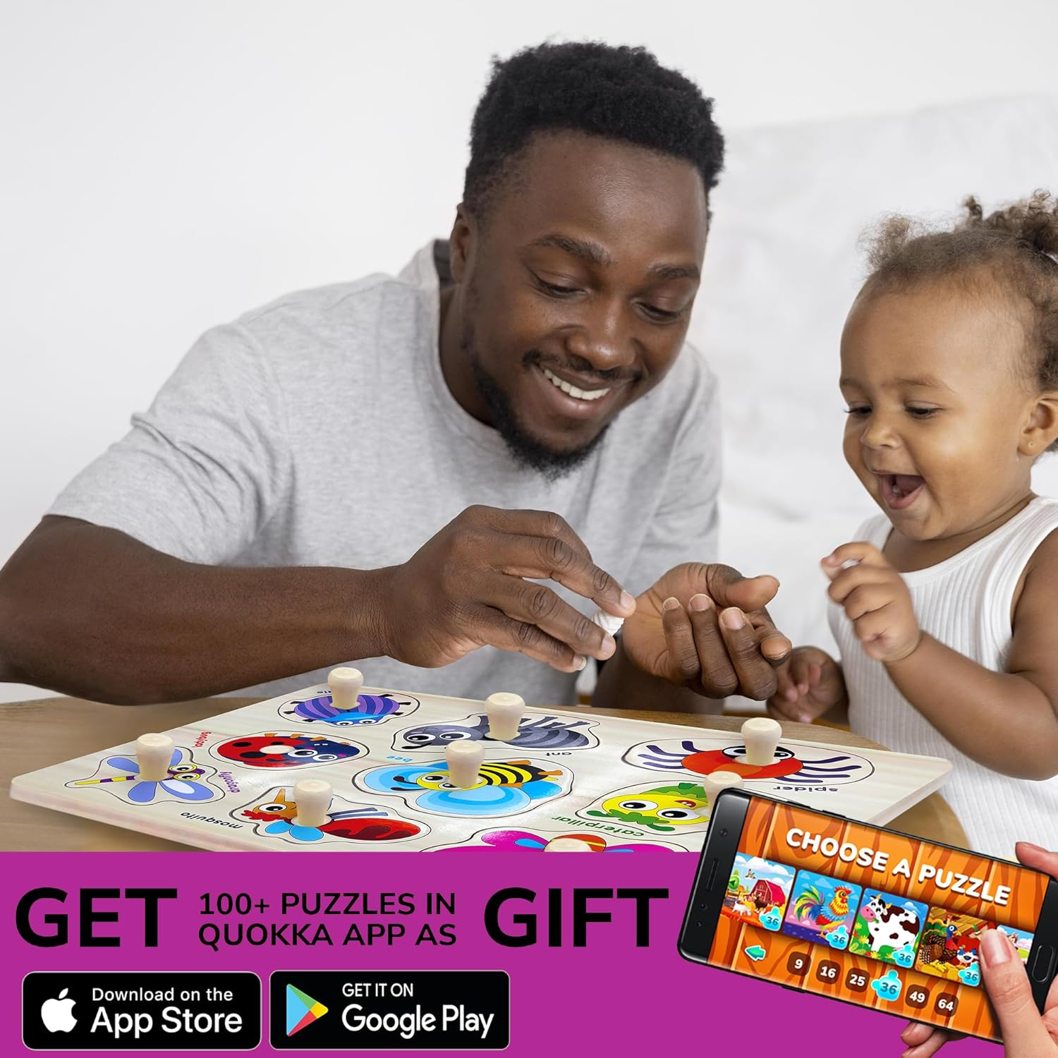 QUOKKA Wooden Puzzles for Toddlers 1-3 - 6 Alphabet Toddler Puzzles 3-5 Years Old with Rack - Gift ABC Educational Toys for Boys and Girls - Wood Games for Children'S Learning 2-4 image number 2