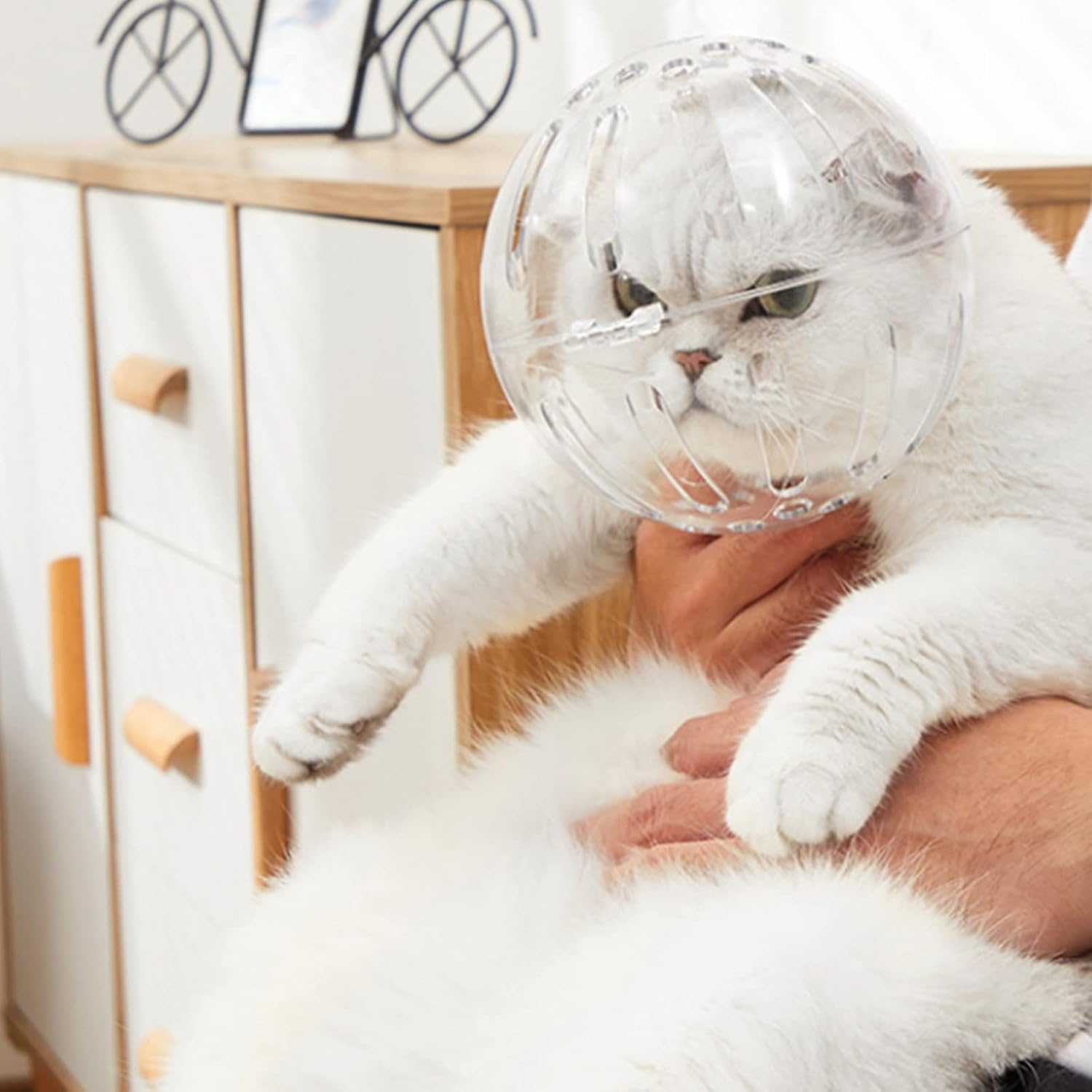 Cat Muzzle and Boots,Helmet for Grooming,Adjustable Hood Bubble Muzzle, Breathable anti Bite Air Muzzles,Silicone Claw Covers, Anti-Scratch Shoes,Paw Protector for Bathing