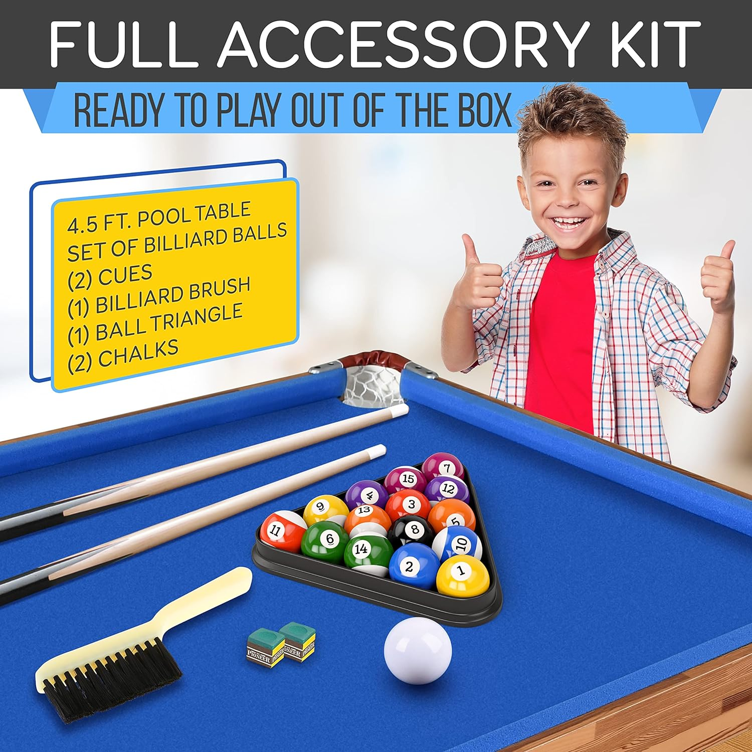 Serenelifehome 4.5Ft Folding Pool Table, 54In Portable Foldable Billiards Game Table for Kids and Adults with Accessories, Indoor and Outdoor Game with Sticks, Cue, Balls and Triangle, Blue (SLPTB56) image number 3