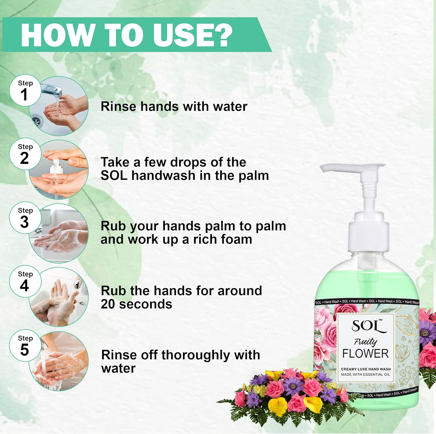 Sol Fruity Flower Anti-Bacterial Hand Wash - 500Ml image number 4