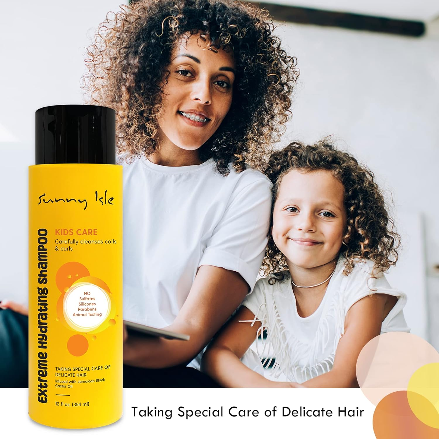 Sunny Isle Kids Care Extreme Hydrating Shampoo 12Oz | Gentle Care Cleanser, Waves & Curls | Jamaican Black Castor Oil Infused | Paraben FREE