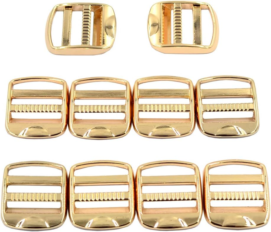DGOL 10 Pcs 1 Inch Metal Zinc Alloy Ladder Lock Slider Adjustable Webbing Strap Release Buckles (Golden) image number 3