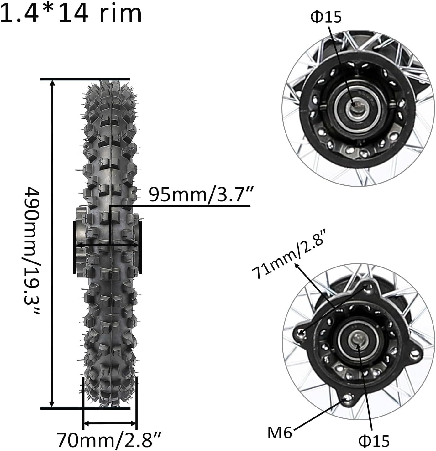 YC Yier Front Forks Shock Triple Assembly Front End + 14" Wheel 60/100-14 Tire and Rim Disc Brake Kit for Pit Dirt Bike Apollo Taotao SSR 70Cc 110Cc 125Cc 140Cc Motocross image number 1