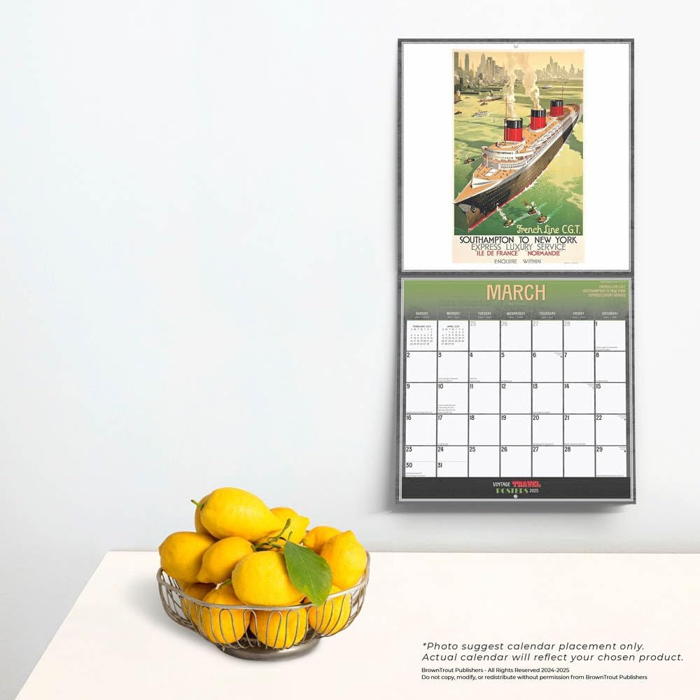Vintage Travel Posters | 2025 12 X 24 Inch Monthly Square Wall Calendar | Plastic-Free | Browntrout | Art Railways Illustrations image number 5