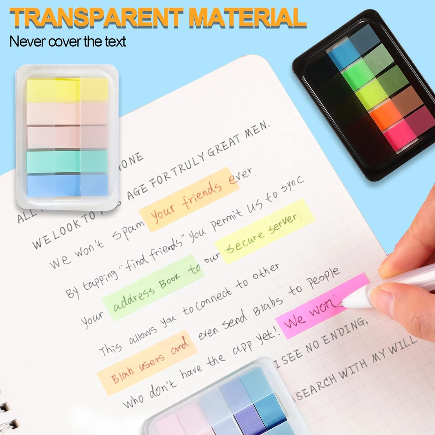 300 Pcs Sticky Tabs, Transparent Page Markers with Base Box, Colorful Book Annotation Kit, Clear Index Tabs with Translucent Index Stickers for Books Page Bookmarks Office Supplies image number 6