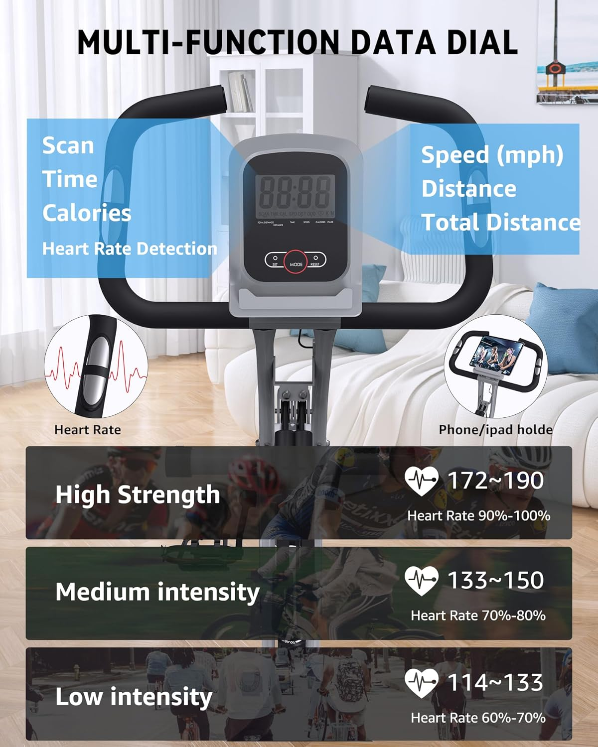 LINBOLUSA Indoor Exercise Bike for Seniors, 5 in 1 Foldable Stationary Bike with 16-Level Magnetic Resistance and Tri-Position Ride, 330LBS Capacity, 6.6 LBS Flywheel, Designed for Home Workout 818 Gray