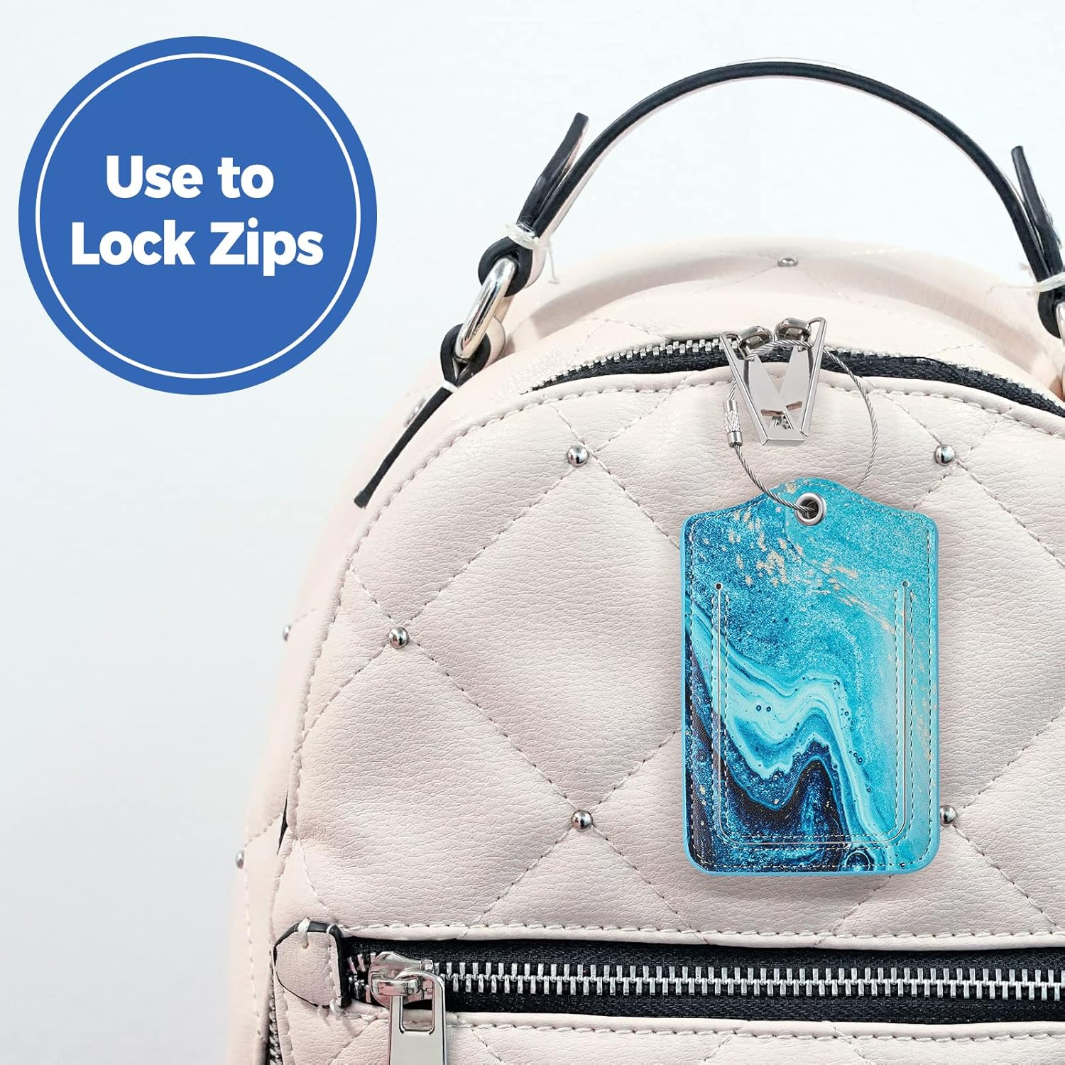 JOTO 2 Pcs Luggage Tags with Name ID Card and Stainless Steel Loop, Leather Luggage Labels Hard Wearing Suitcase Tags for Quickly Spot Your Travel Luggage Suitcase Bag -Blue Sandy Wave image number 6