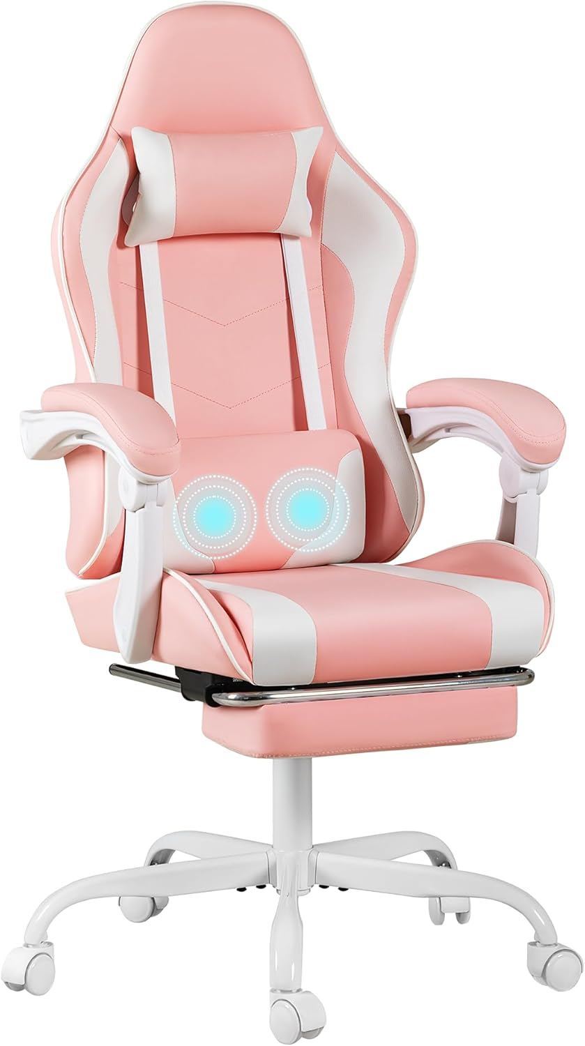 Furmax Gaming Chair, Video Game Chair with Footrest and Massage Lumbar Support, Swivel Seat Height Adjustable Computer Chair with Headrest, Racing E-Sport Gamer Chair