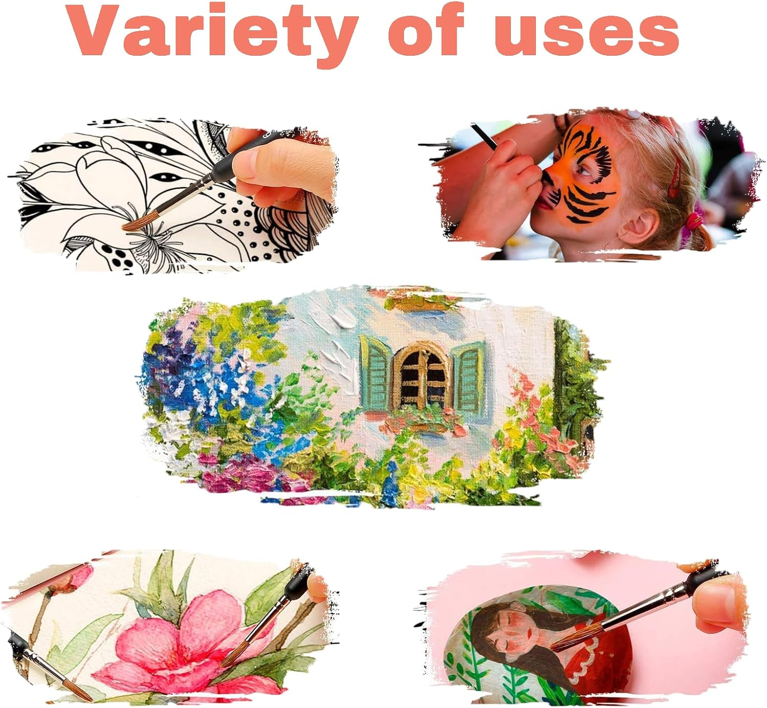 Hrenvaxil 11 Pcs Paint Brush Set with Ergonomic Handle, Miniature Paint Brushes, Suitable for Acrylic, Oil, Watercolor Painting and Paint by Numbers for Adults