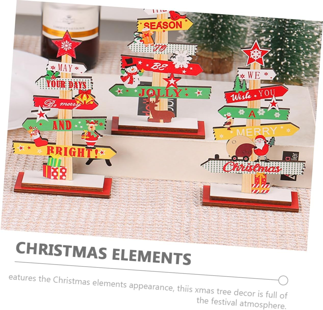 Anneome 3Pcs Wooden Christmas Tree Tabletop Decor Festive Ornament Centerpiece for Holiday Parties and Home Decoration Xmas Atmosphere for Dining and Bar Settings image number 5