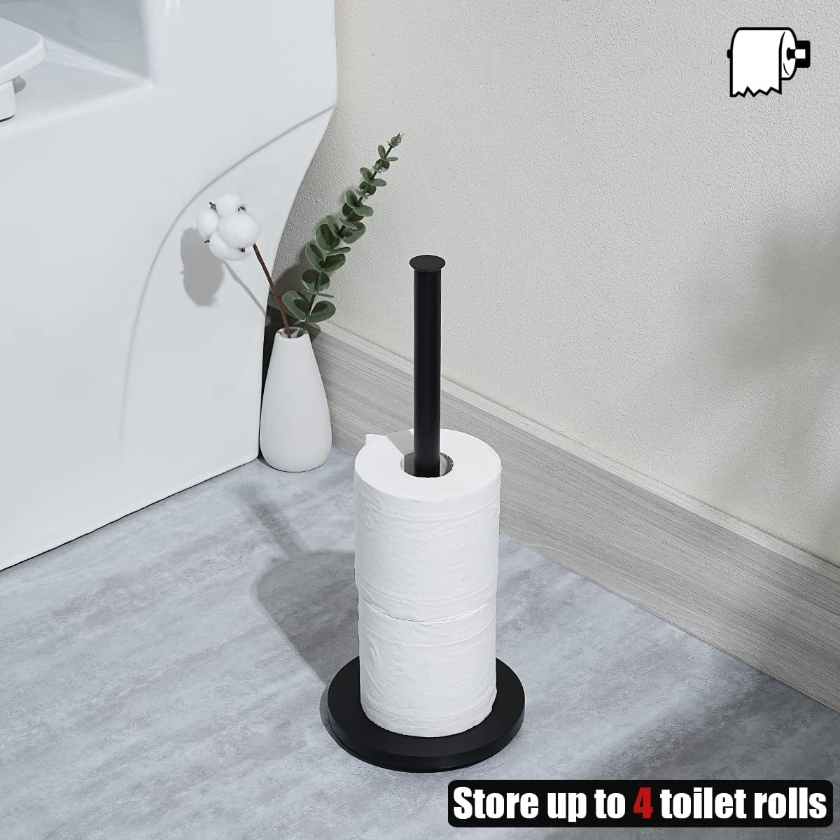 JQK Toilet Paper Storage Stand Matte Black, 304 Stainless Steel Thicken 0.8Mm Tissue Reserve Holder 3 Rolls Dispenser for Bathroom, TPS180-PB
