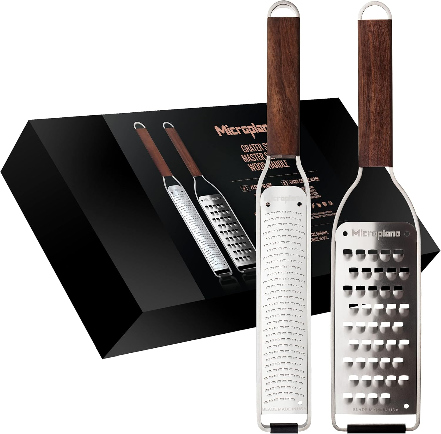 Microplane Kitchen Grater Set (Zester & Extra Coarse) for Citrus Fruits, Hard Cheese, Nutmeg, Potato, Zucchini and Carrot with Stainless Steel Blades - Made in USA