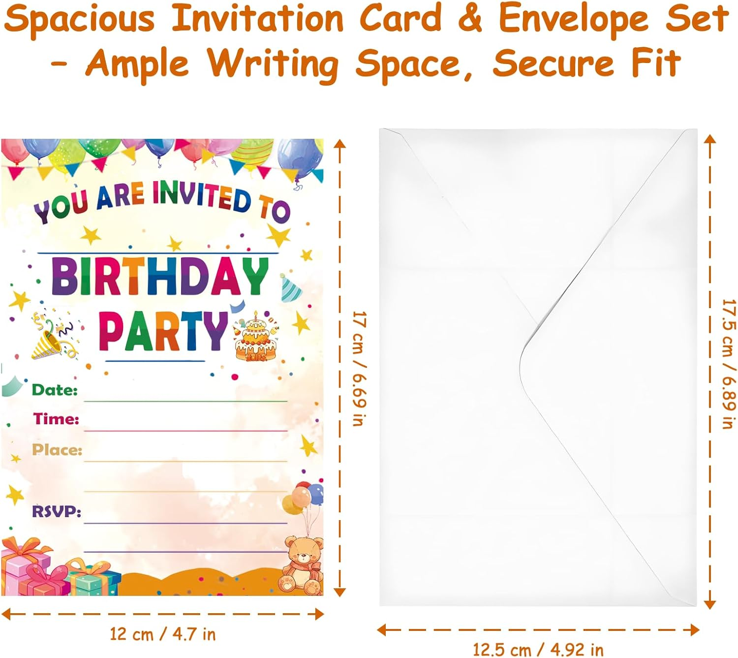 16Pcs Birthday Party Invitations with Envelopes＆ Stickers Set, 5 "X7" Cake Birthday Party Invitation for Boys and Girls, Celebration Invitation for Teenagers, Balloon Gift Box with Birthday Hat and Cake Celebration Decoration image number 2