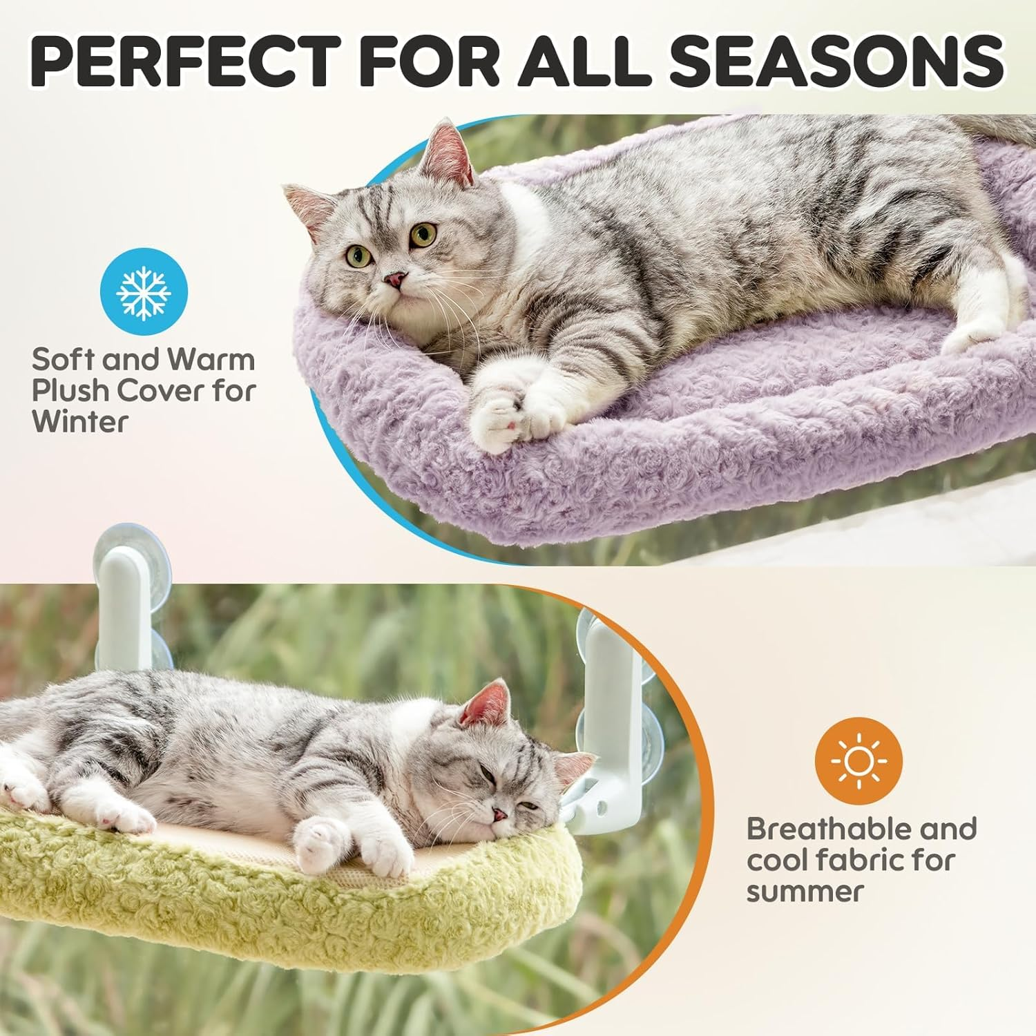 Cat Window Bed & Hammock Perch for Indoor Cats - Foldable Reversible Window Bed, Cat Window Hammock with Upgrade Strong Suction Cups, Sturdy Holds up to 18Kg (Purple, M) image number 3