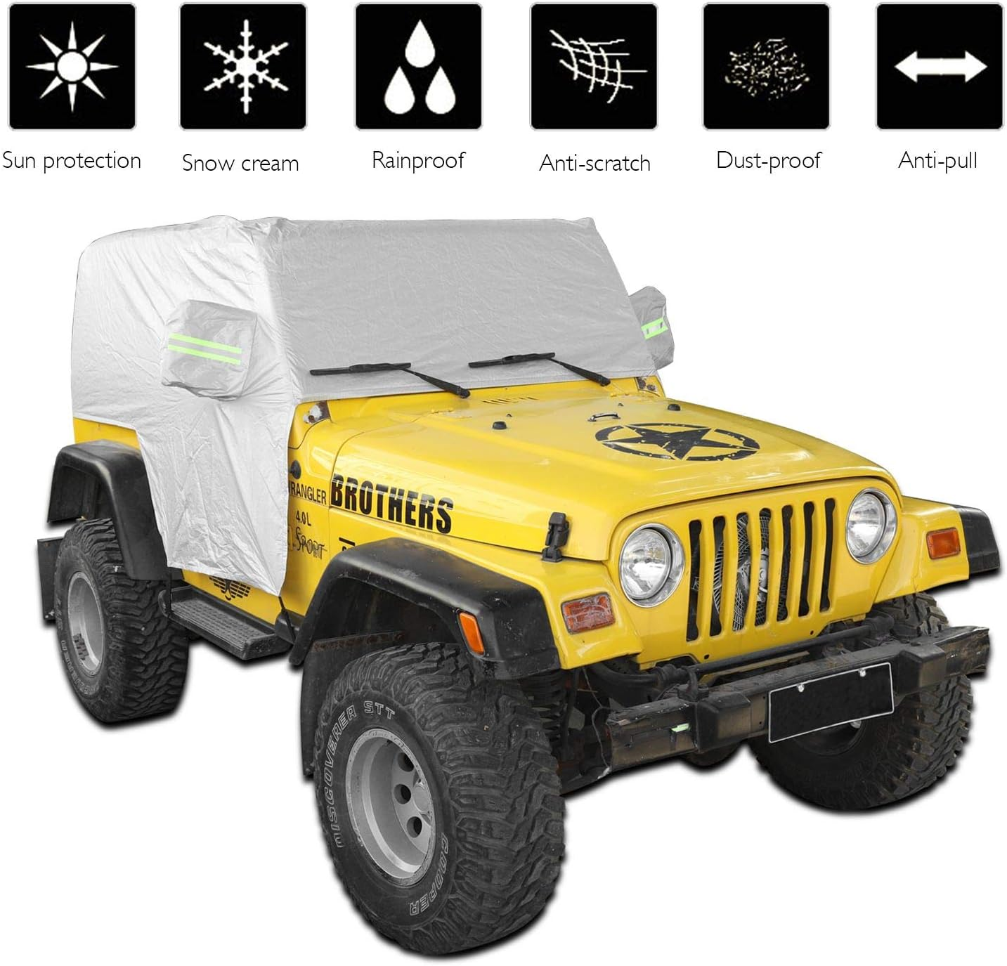 Jecar for Jeep Car Cover Weatherproof Car Cover Protect from Snow Rain Hail Sunshine Fit for Jeep Wrangler TJ 1997 1998 1999 2000 2001 2002 2003 2004 2005 2006 All Submodels image number 2