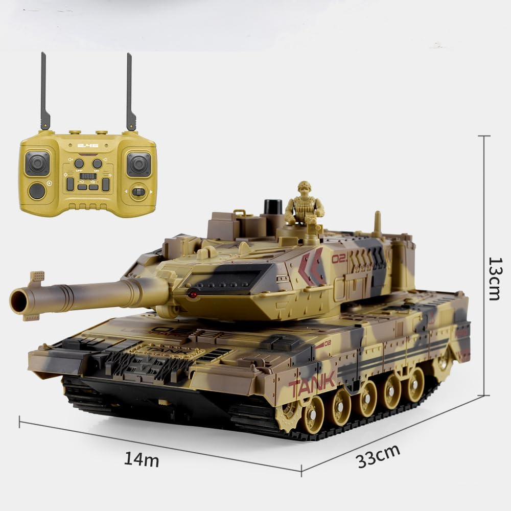 Remote Control Tank, RC Army Tank Toy, 2.4G 13-Channel RC Military Vehicles with Rotating Turret, Light Smoke and Sound, Best for 6 7 8 Boys Kids Xmas Military Toys (Yellow) image number 2