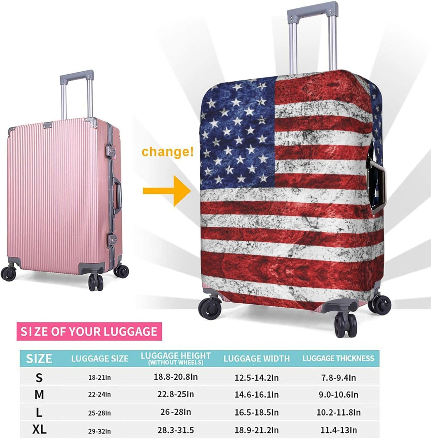 Obabo Butterfly Purple Travel Luggage Cover,Washable Suitcase Cover Protector Anti-Scratch Suitcase Cover Fits 18-32 In, American Flag Independence Fourth of July, X-Large image number 1