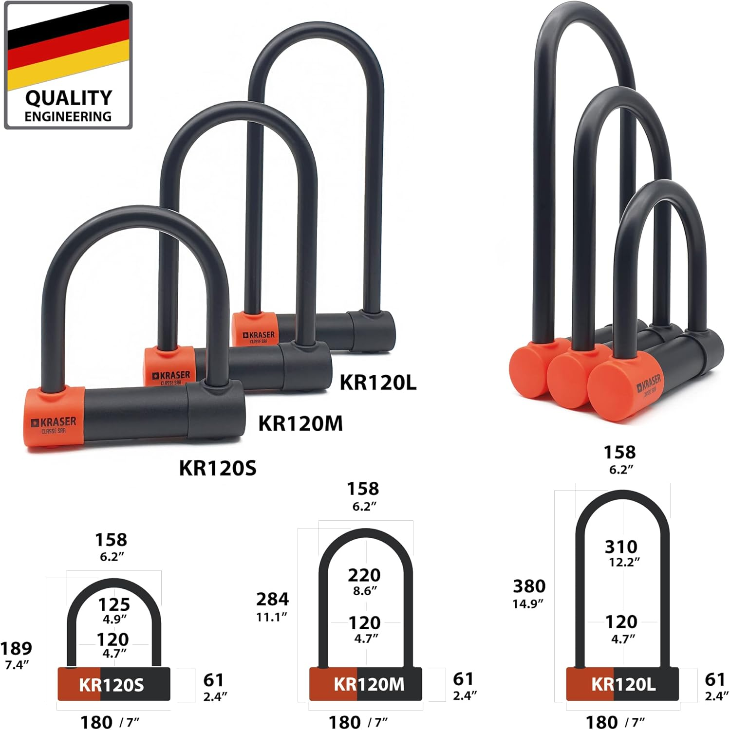 KRASER KR120L Robust U Lock Motorcycle, SRA Approved, Tested High Security, 120X310Mm/4.7X12.2In &Oslash;18Mm/0.7 Shackle Double Locking, Anti-Pick Lock, Heavy Duty anti Theft U Lock for Moto Scooter Ebike image number 6