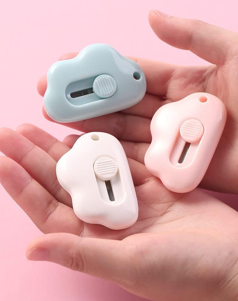 3Pcs Cloud-Shaped Retractable Box Cutter Set,Mini Pocket Box with Keychain Hole | Safe & Portable Letter Opener for Envelopes, Packages, Mail, DIY | Paper Cutter for Home, Office, Outdoor Use
