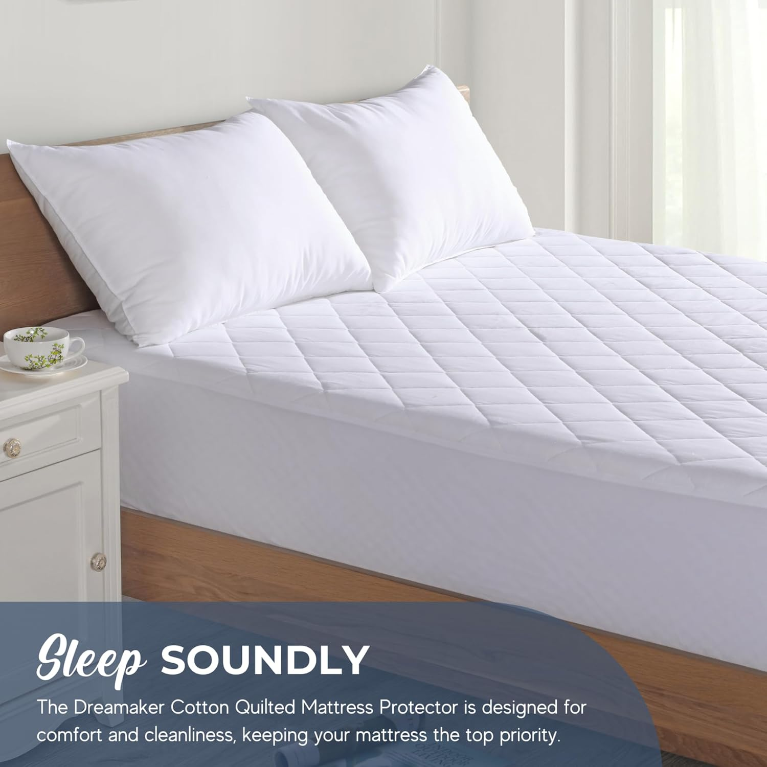 Dreamaker Cotton Quilted Mattress Protector, Natural Breathable Cover, Fully Fitted Extra Deep Skirt, 100GSM Polyester Fibre Fill for Added Comfort, Easy Care & Machine Washable - Single Bed image number 5