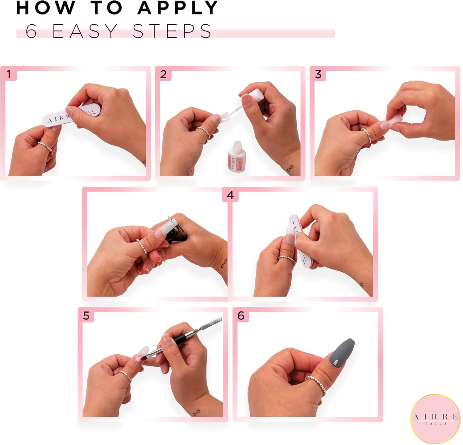 500 AIRRE Pro Acrylic Nail Tips & 3 Files with Box - (10 Sizes) French Square Half Cover False Nails. for Salons MUA & Home DIY. Use: Cut, File & Shape, UV/LED Gel, Polish & Nail Art (Colour: Natural) - Natural image number 2