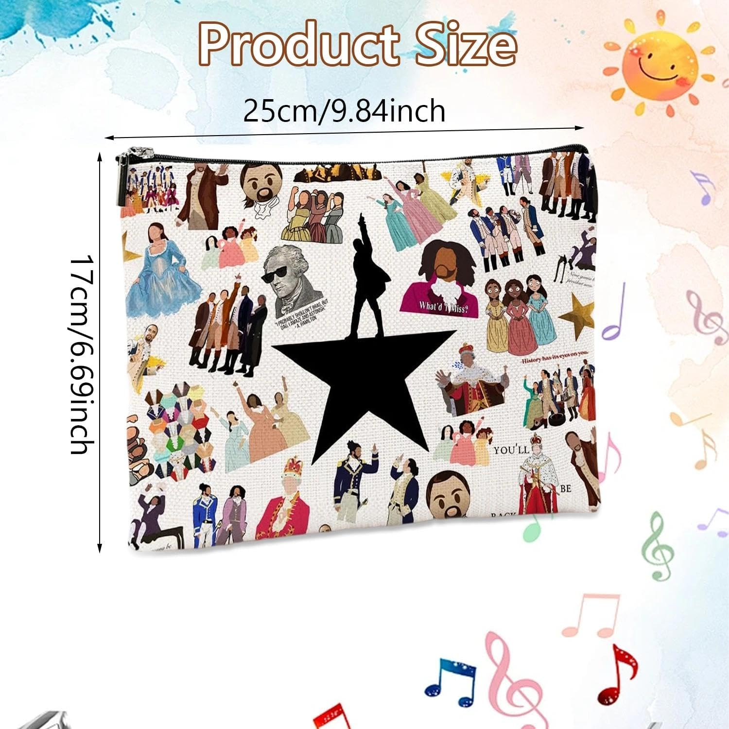 Hamilton Makeup Bag, Musical Cosmetic Bag, Portable Make up Bags for Women, Girls, Travel, Vacation, Hamilton Gifts for Musical Lovers image number 6