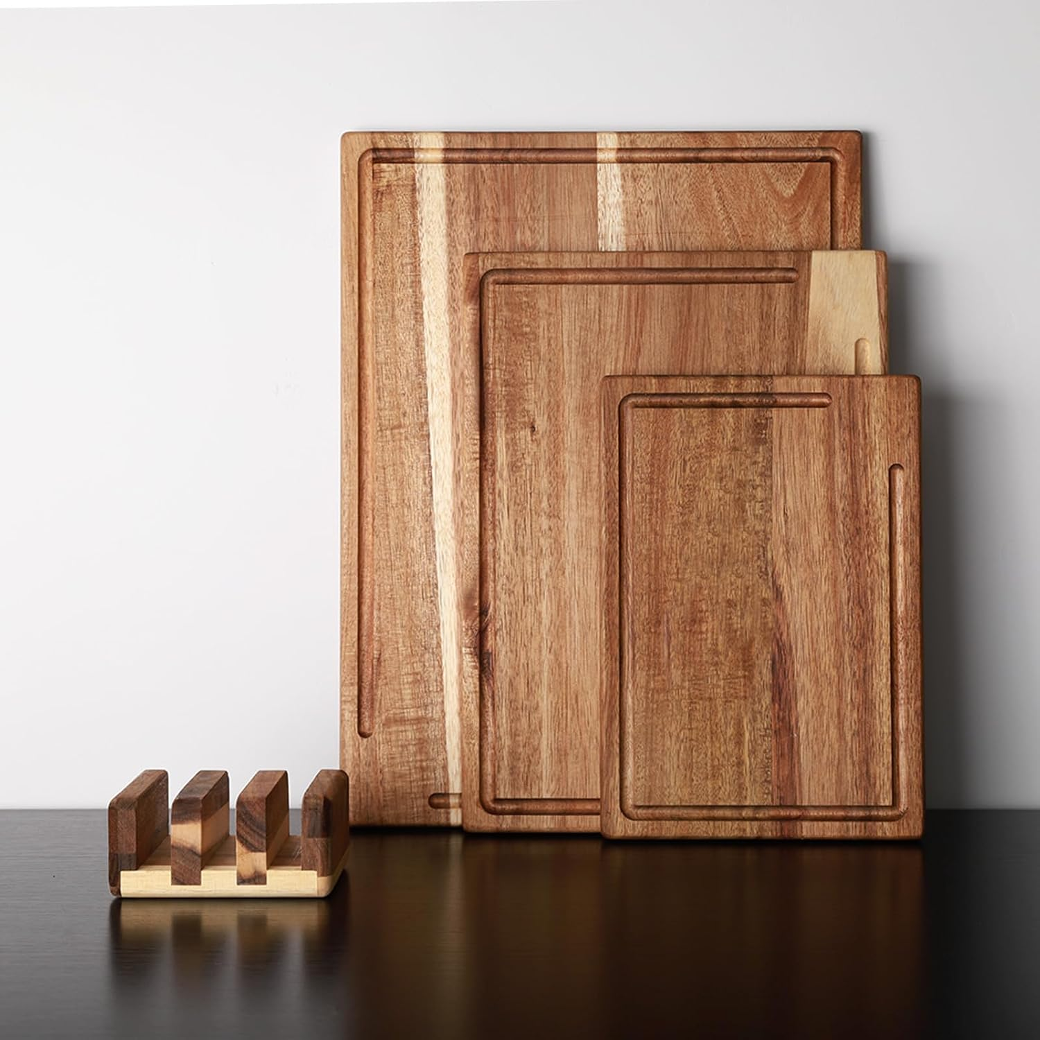 Acacia Wooden Chopping Boards for Kitchen, Cutting Board Set of 3, Reversible Wooden Cutting Board Set with Handle, Butcher Block Wooden Trays for Meat, Fruit Vegetable and Cheese image number 2