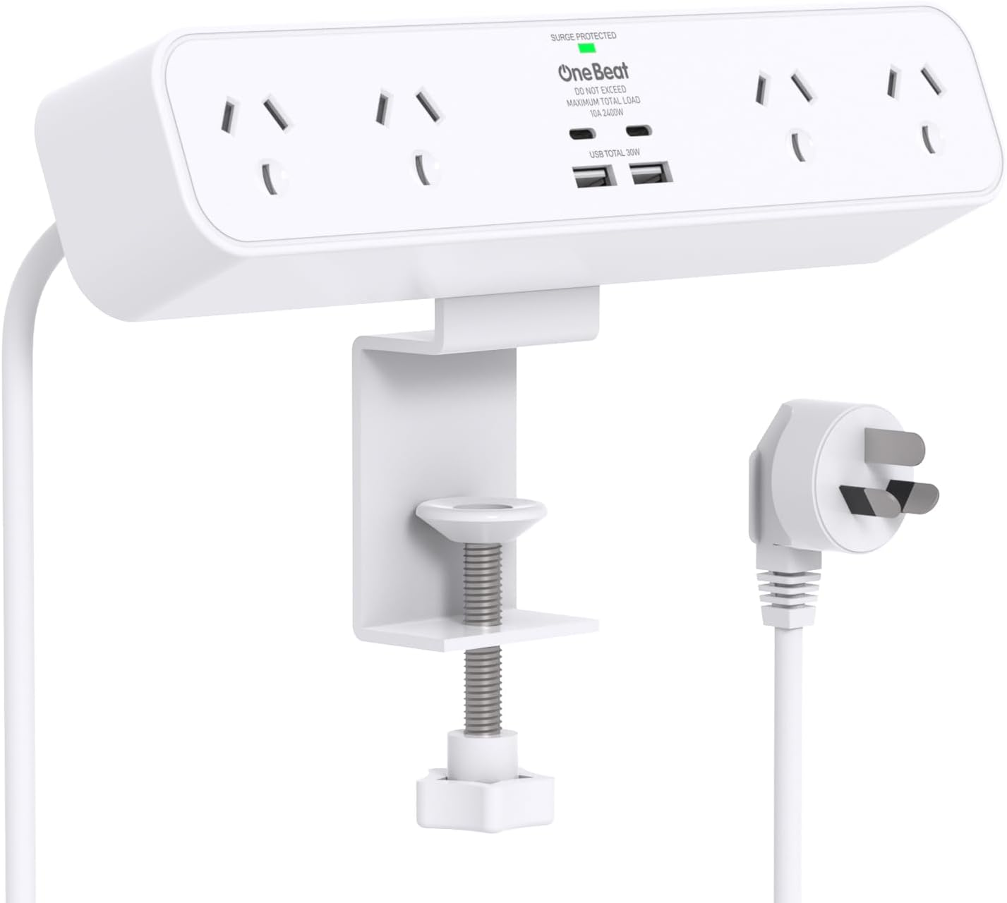 PD 30W Desk Clamp Power Board USB C,Fast Charging Station,4 Outlets with 4 USB Ports(2 USB C), Desktop Mounted Power Board Surge Protected, 1.5M Extension Cord for Desk Accessories Home Office image number 1